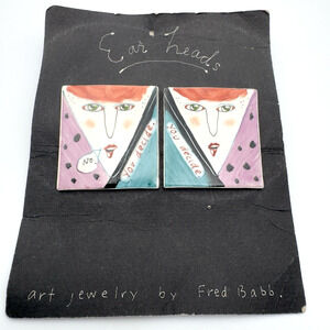 Vintage Fred Babb Earrings 80s Pop Art Ear Heads Collectible New Old Stock